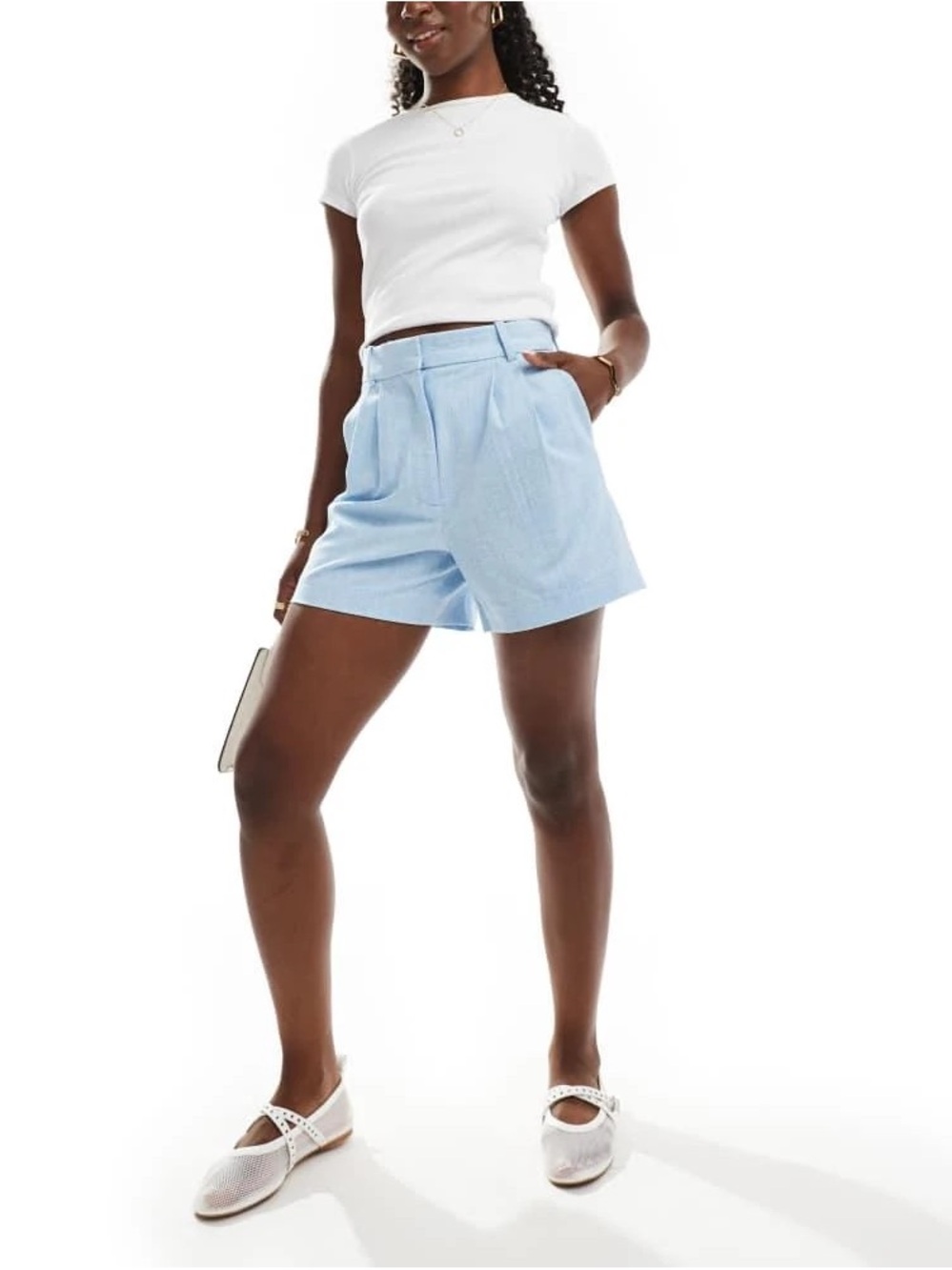 NWT Abercrombie & Fitch Sloane Light Blue High-Rise Pleated Shorts